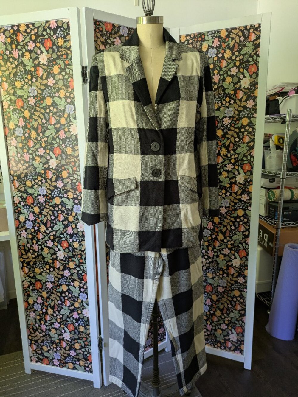 Mara Hoffman Black & White Plaid 2-Piece Suit, Size S/8